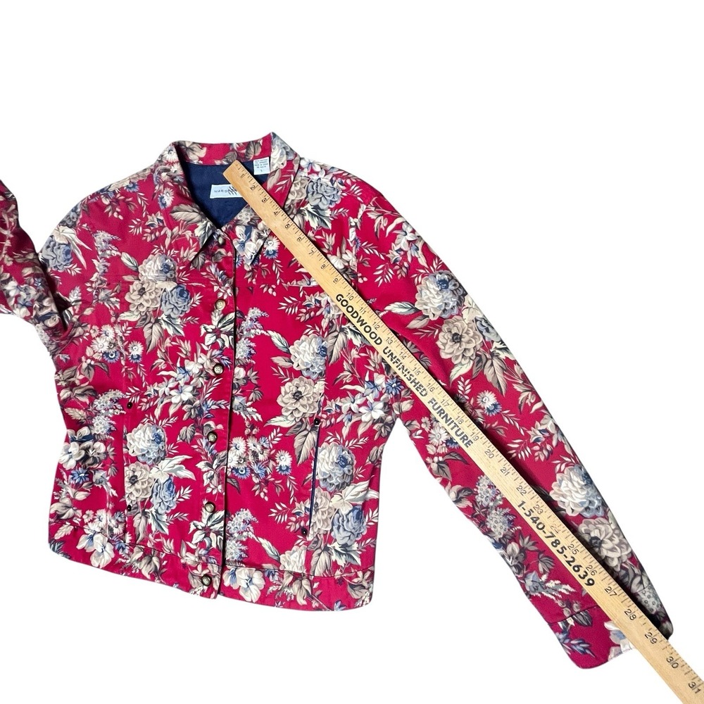 Marisa Christina Denim‎ Style Jacket Womens Sz Large Red Floral Stretch Casual - Picture 6 of 9